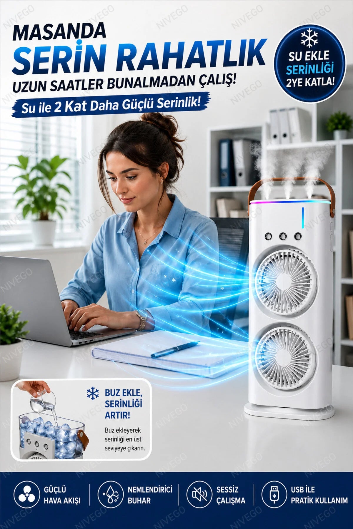 AquaCool Çift Fanlı Masaüstü Klima