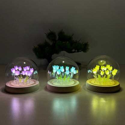 🌷LED Işıklı Laleli Cam Fanus