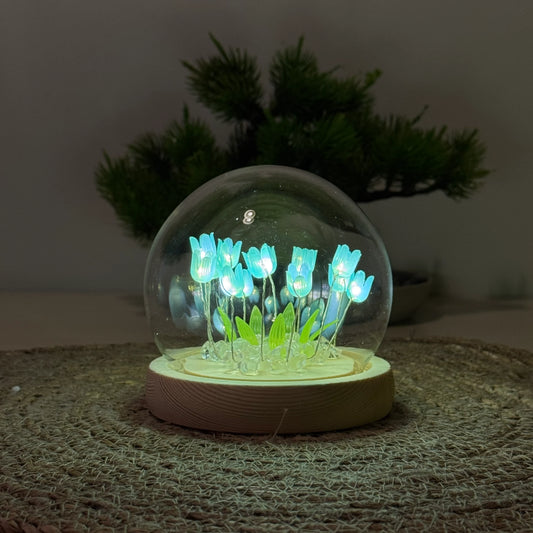 🌷LED Işıklı Laleli Cam Fanus