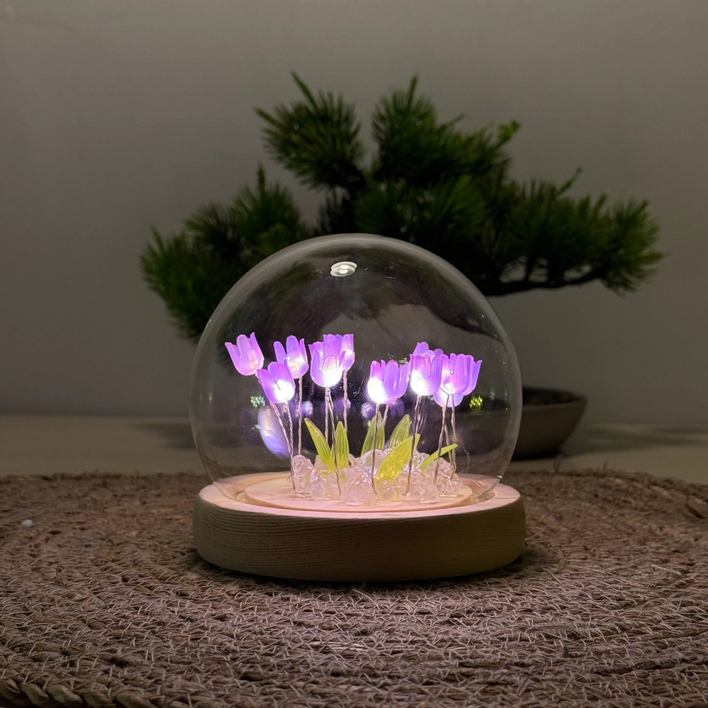 🌷LED Işıklı Laleli Cam Fanus