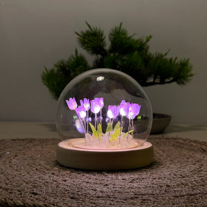 🌷LED Işıklı Laleli Cam Fanus