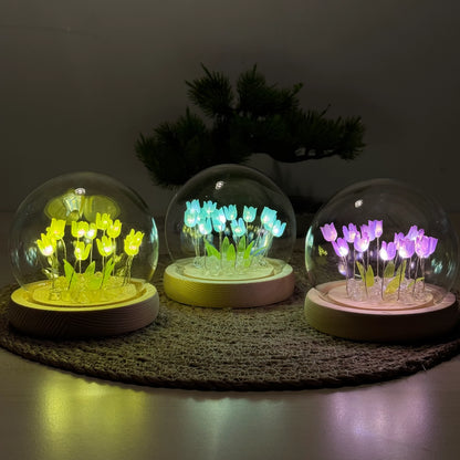 🌷LED Işıklı Laleli Cam Fanus